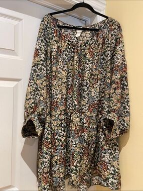 H&M Black Floral Dress Boho Prairies Cottagecore Romantic XXL